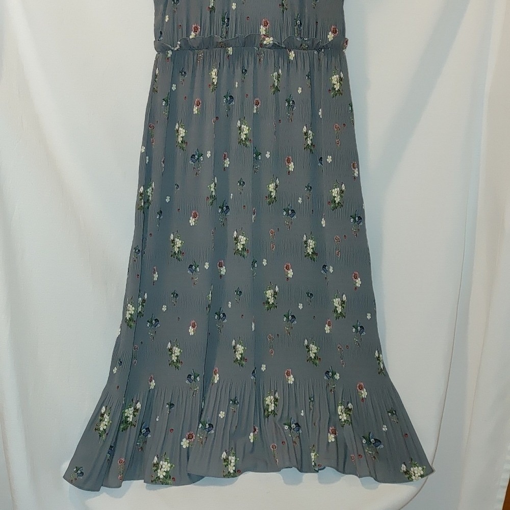 Ted‎ Baker Oracle Mock Neck Midi Ruffle Gray Pleated Sleeveless Cream Floral 1 4 - Picture 4 of 15